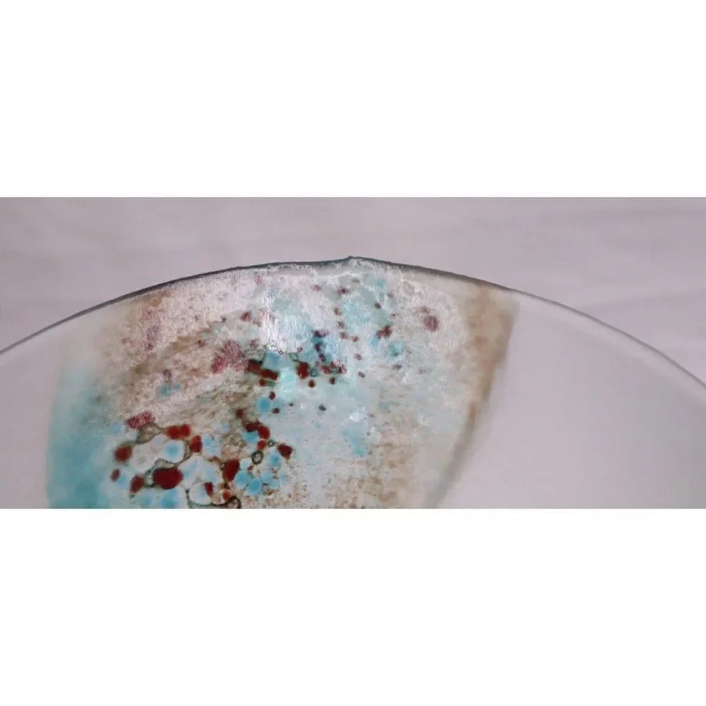 NWT Rosenthal Germany Frosted Glass Round Bowl Leaves Brown Blue Art Glass Decor